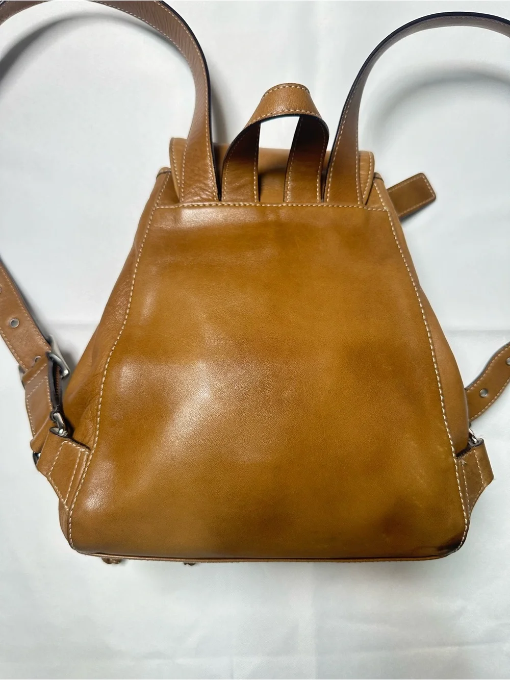 Vintage Coach British Tan Soft Leather Drawstring Backpack with Buckle Flap